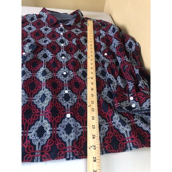 TOMMY HILFIGER Navy w/ Red & White Knotted Rope Print Tabbed Sleeve Shirt Sz 1X - Picture 11 of 13